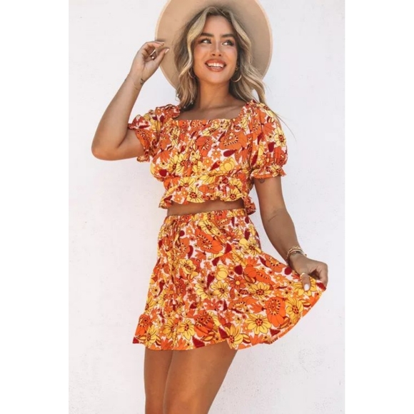 LAST ONE! Plus Size ARIA Floral Boho 2 Piece Skirt Set With Off The Shoulder Top - Picture 5 of 8